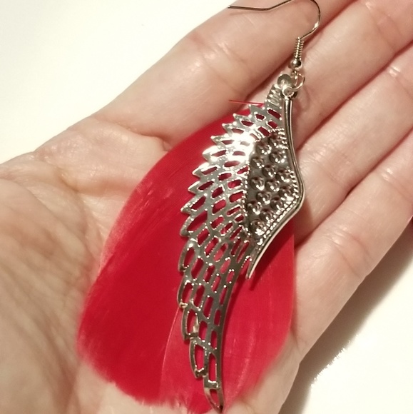 ANGEL WING EARRINGS FEATHER Boho Gypsy Earrings - Picture 2 of 2